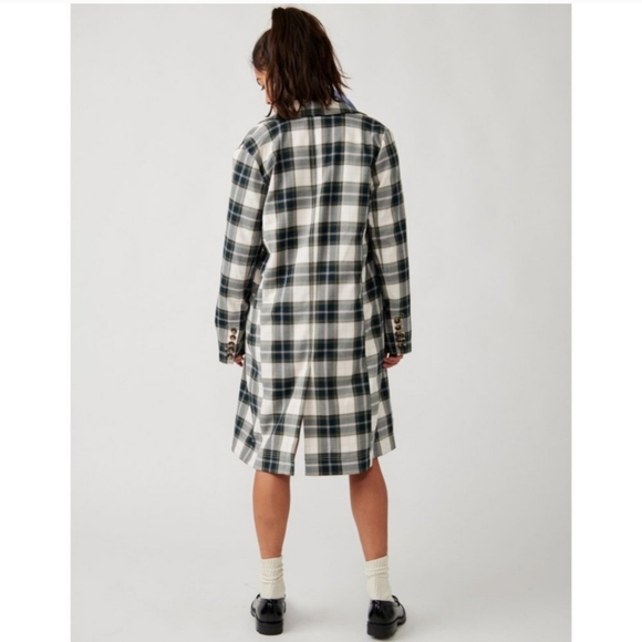 NWT Free People Freddie Longline Plaid Blazer Green Cream - Picture 4 of 9